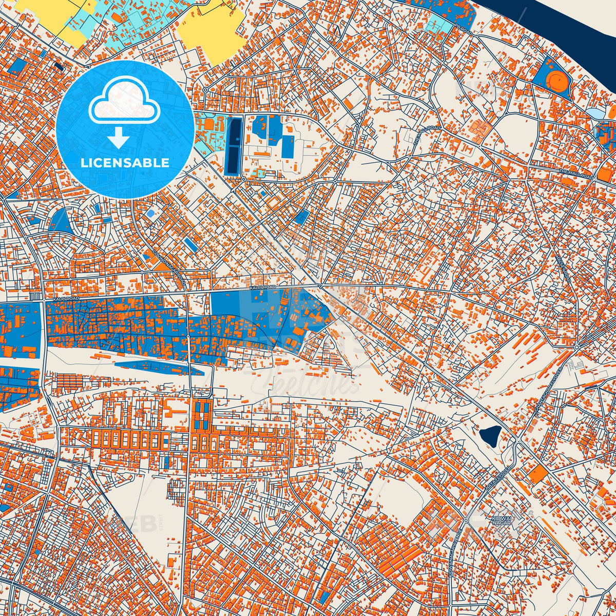 Colorful Kanpur Street Map with Labels and Buildings