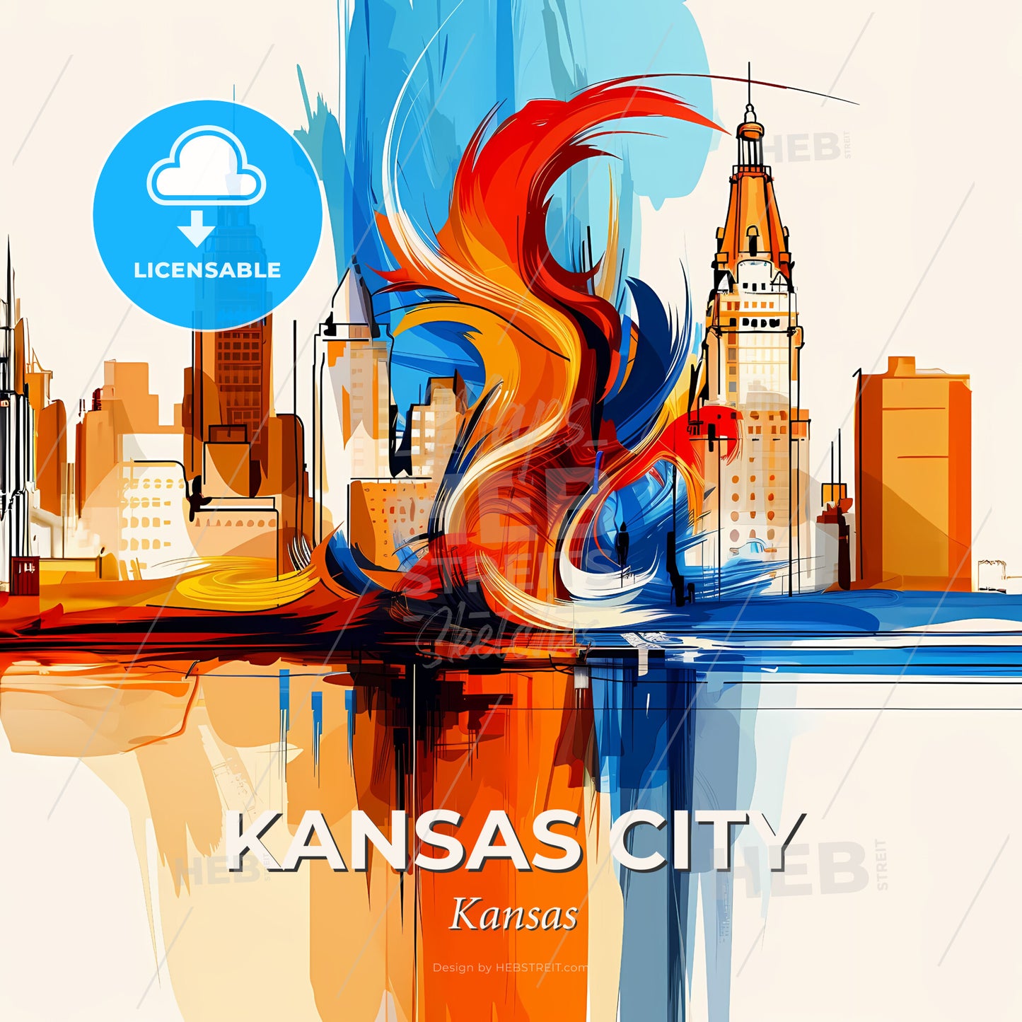 Vibrant Kansas City, Kansas - A Colorful Painting Of A City - Square format print template