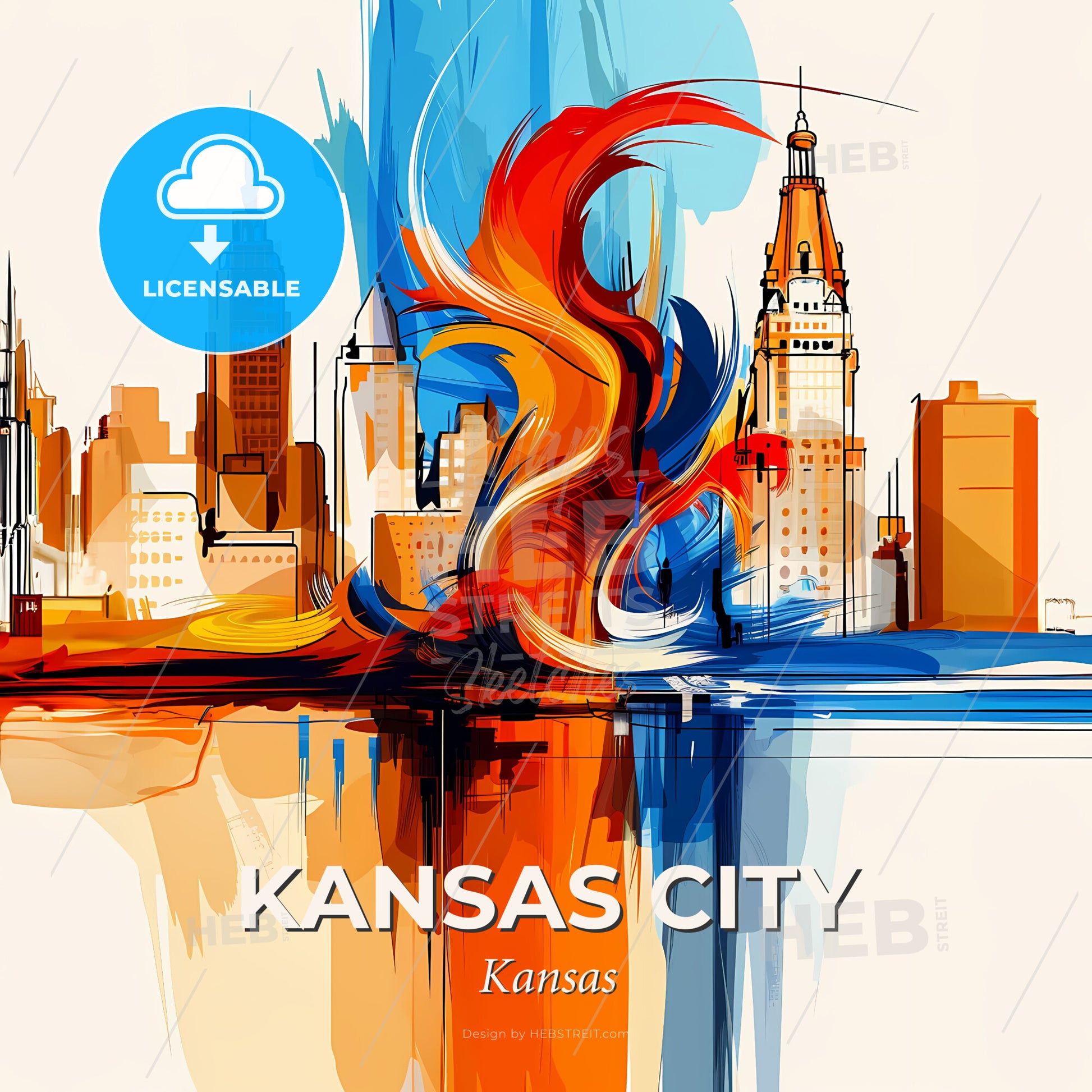 Vibrant Kansas City, Kansas - A Colorful Painting Of A City - Square format print template