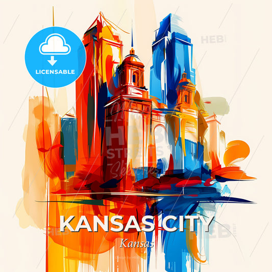 Vibrant Kansas City, Kansas - A Colorful Painting Of A City - Square format print template