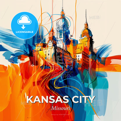 Vibrant Kansas City, Missouri - A Colorful Painting Of A City - Square format print template
