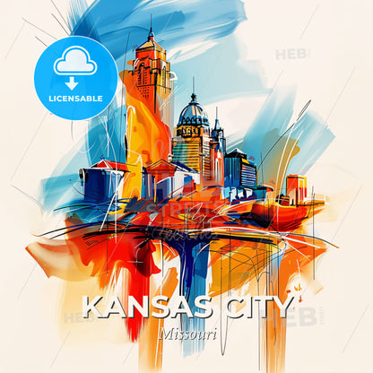 Vibrant Kansas City, Missouri - A Colorful Cityscape With A Bridge - Square format print template