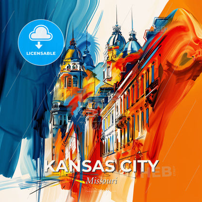 Vibrant Kansas City, Missouri - A Colorful Painting Of Buildings - Square format print template
