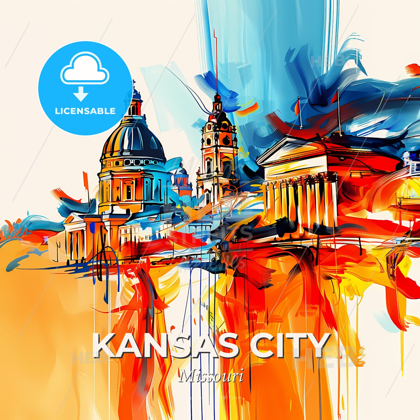 Vibrant Kansas City, Missouri - A Painting Of A Building - Square format print template