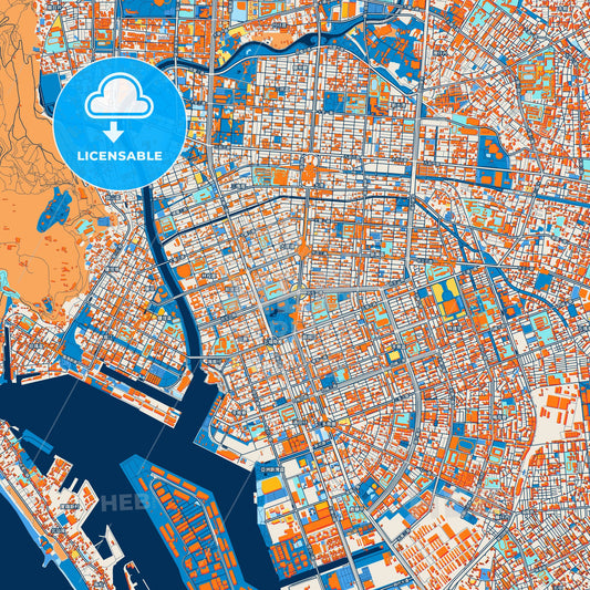 Colorful Kaohsiung Street Map with Labels and Buildings
