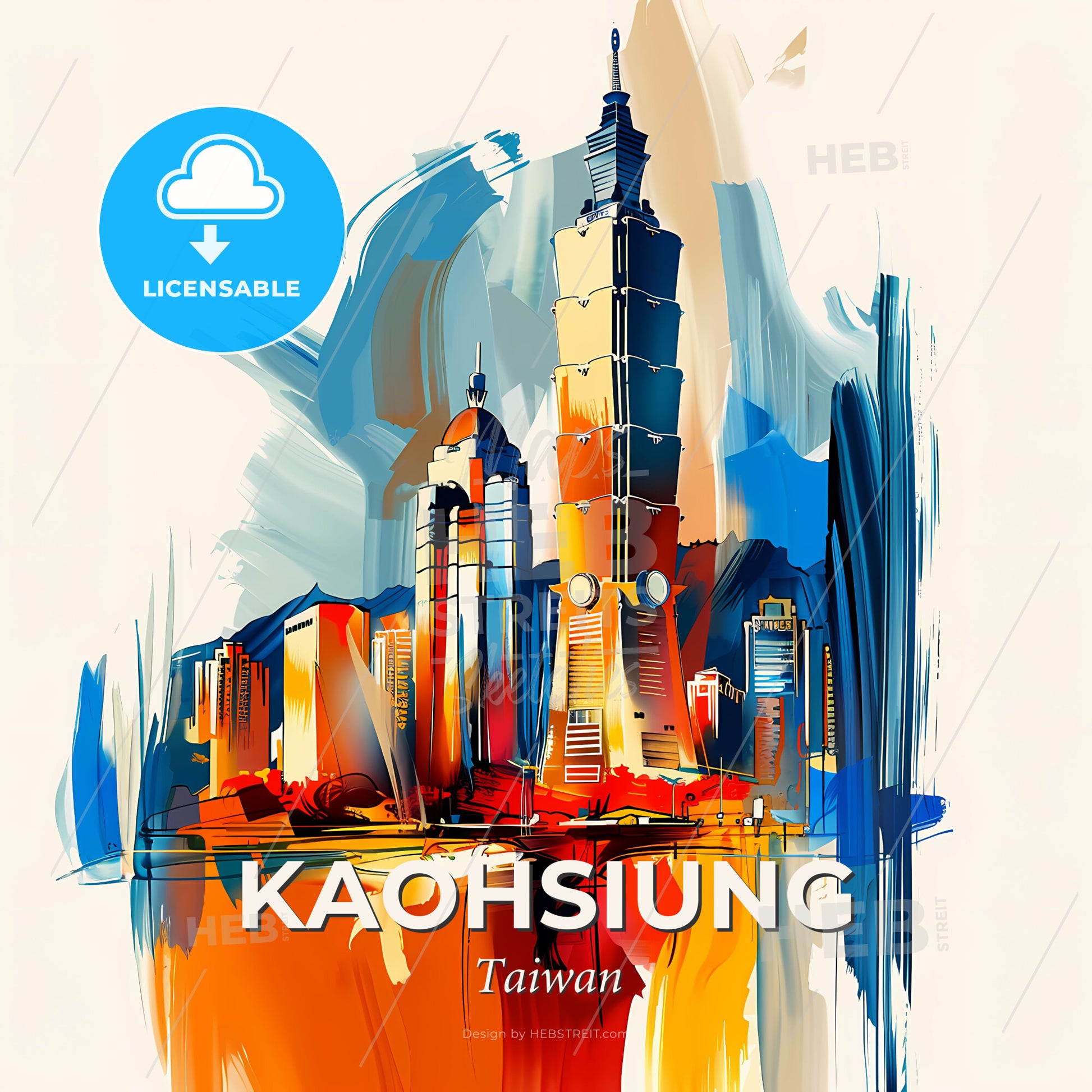 Vibrant Kaohsiung, Taiwan - A Painting Of A City - Square format print template