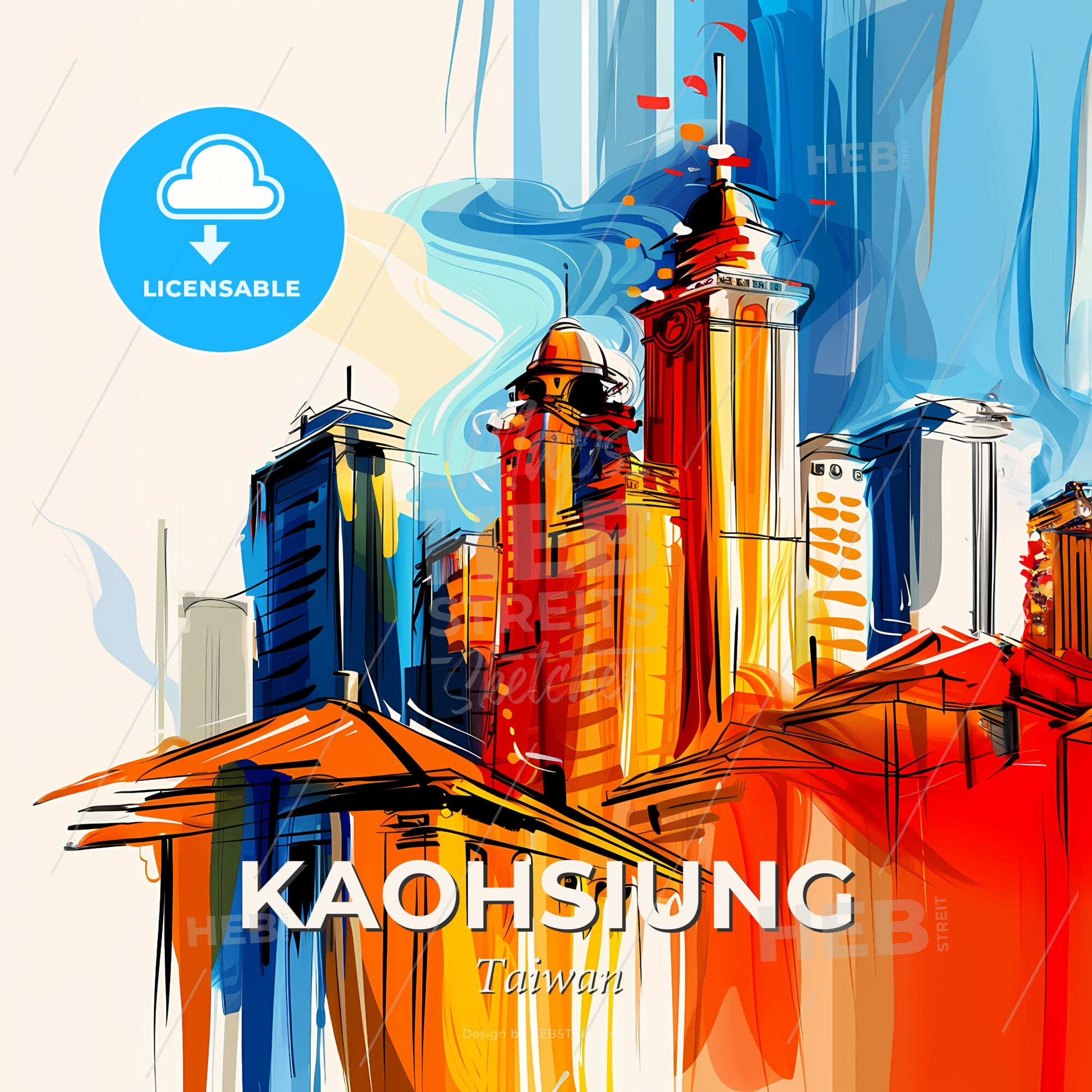 Vibrant Kaohsiung, Taiwan - A Colorful Cityscape With Buildings And A Blue Sky - Square format print template