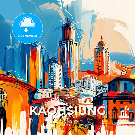 Vibrant Kaohsiung, Taiwan - A Painting Of A City - Square format print template