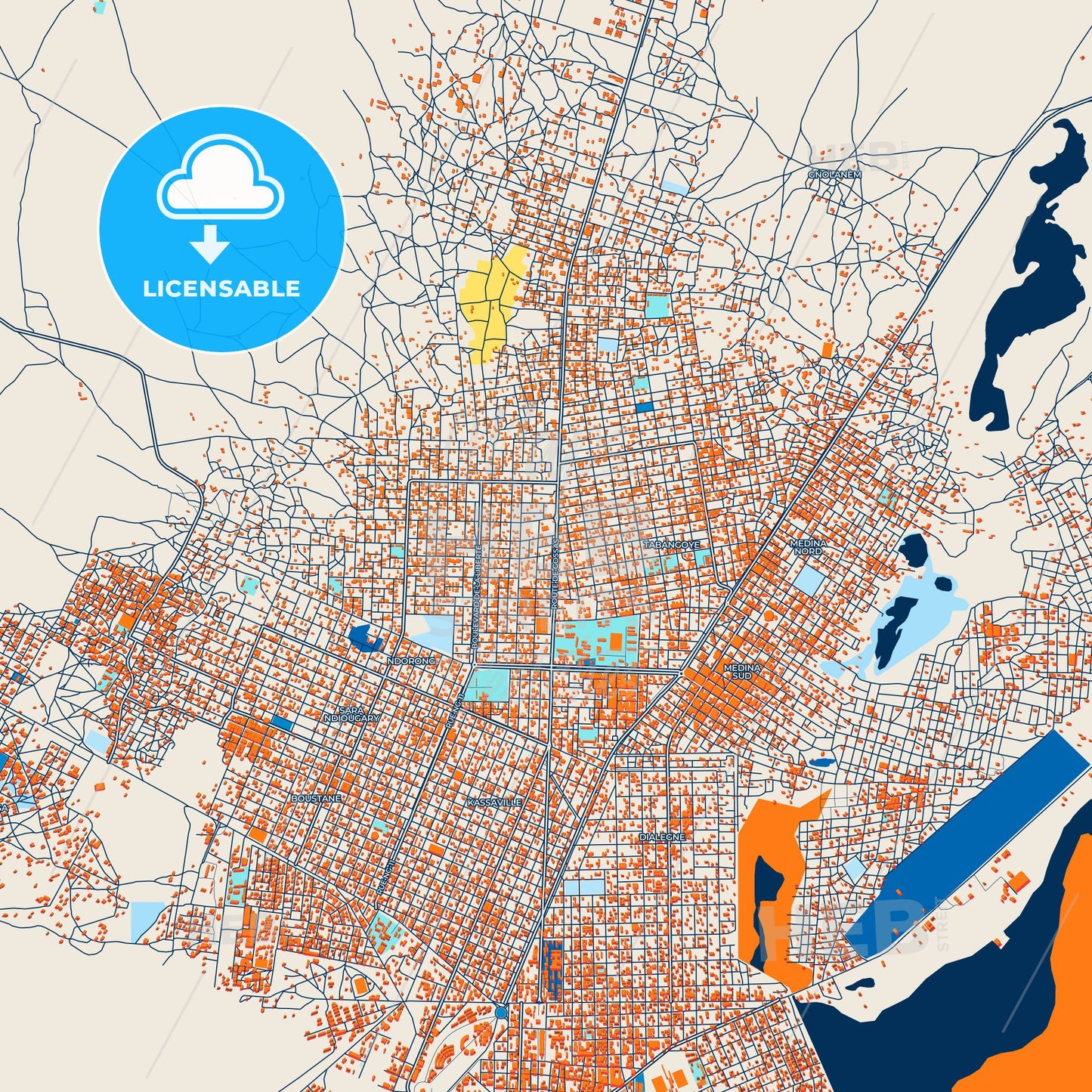 Colorful Kaolack Street Map with Labels and Buildings
