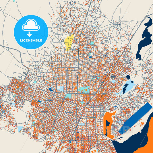 Colorful Kaolack Street Map with Labels and Buildings
