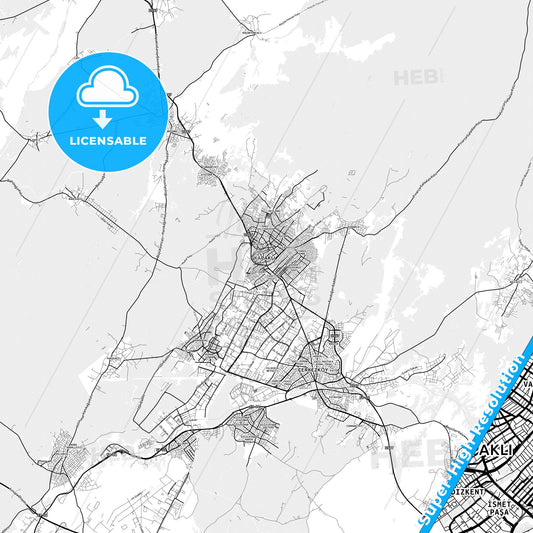 Kapaklı, Turkey light map with streetnames, citynames and districts