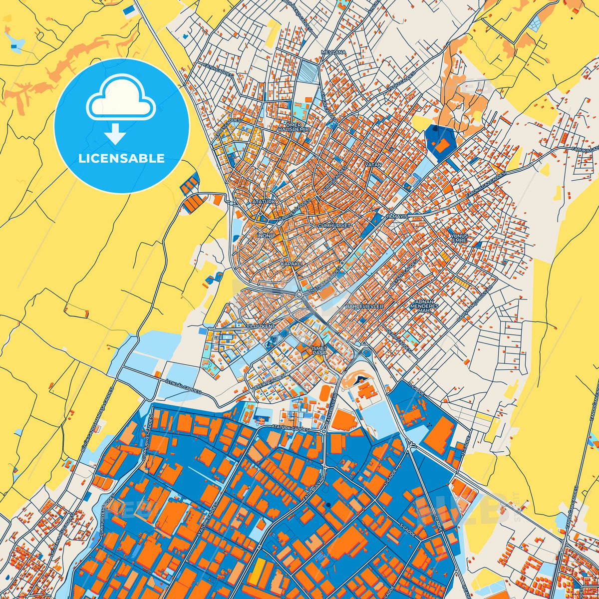 Colorful Kapaklı Street Map with Labels and Buildings