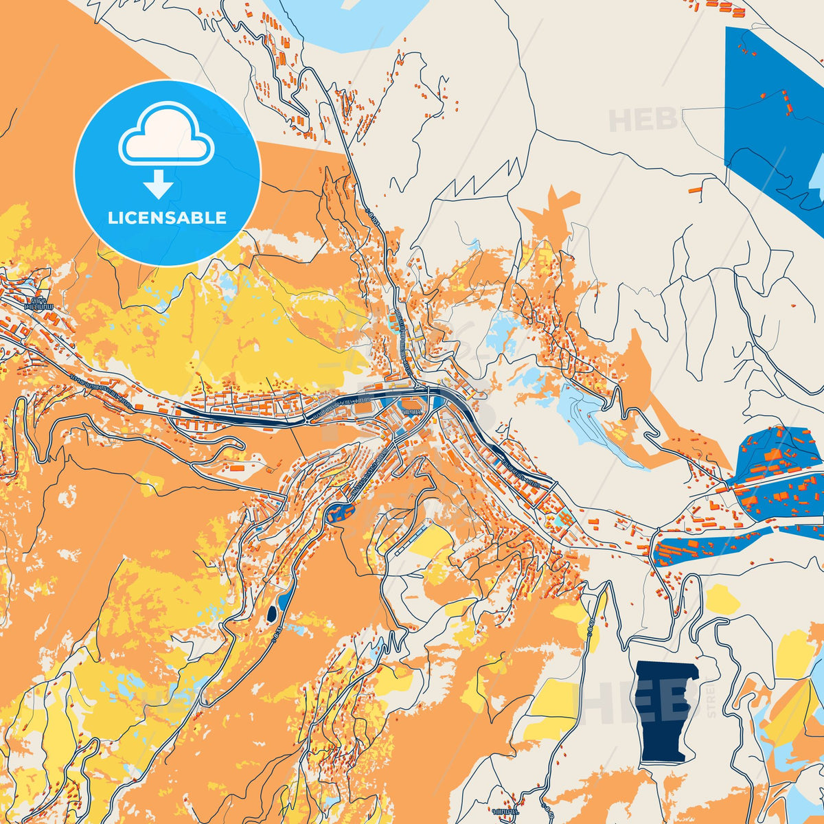 Colorful Kapan Street Map with Labels and Buildings