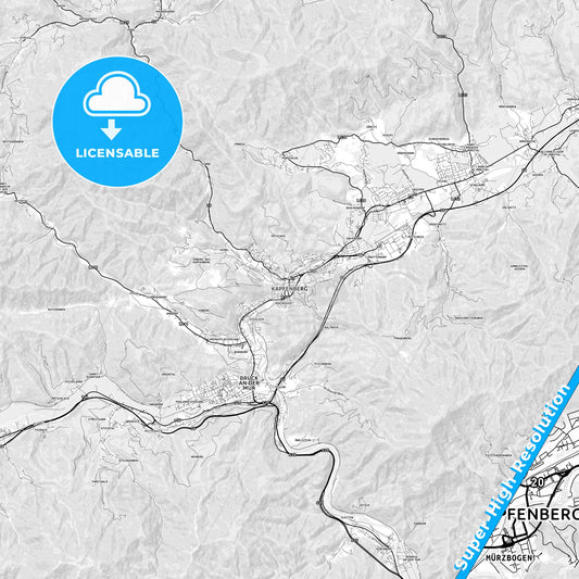 Kapfenberg, Austria light map with streetnames, citynames and districts