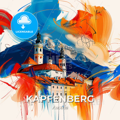 Vibrant Kapfenberg, Austria - A Painting Of A Building With A Mountain In The Background - Square format print template