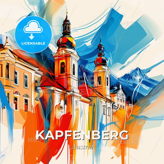 Vibrant Kapfenberg, Austria - A Painting Of A Building With A Steeple - Square format print template