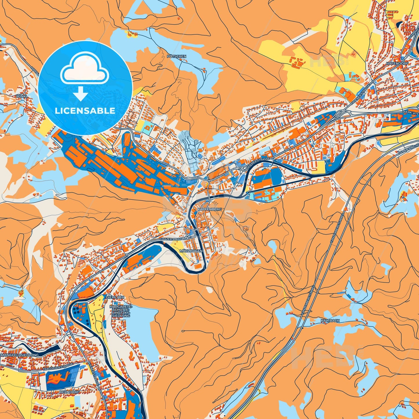 Colorful Kapfenberg Street Map with Labels and Buildings