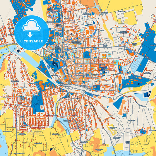 Colorful Kaposvár Street Map with Labels and Buildings