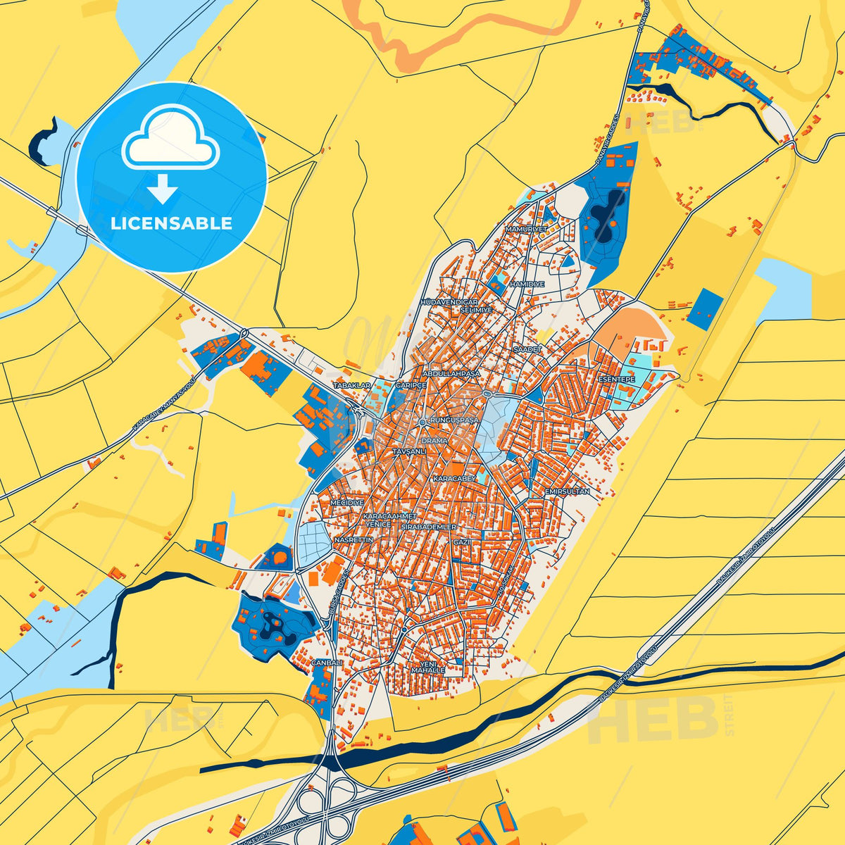 Colorful Karacabey Street Map with Labels and Buildings