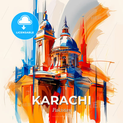 Vibrant Karachi, Pakistan - A Painting Of A Building With A Dome And Towers - Square format print template