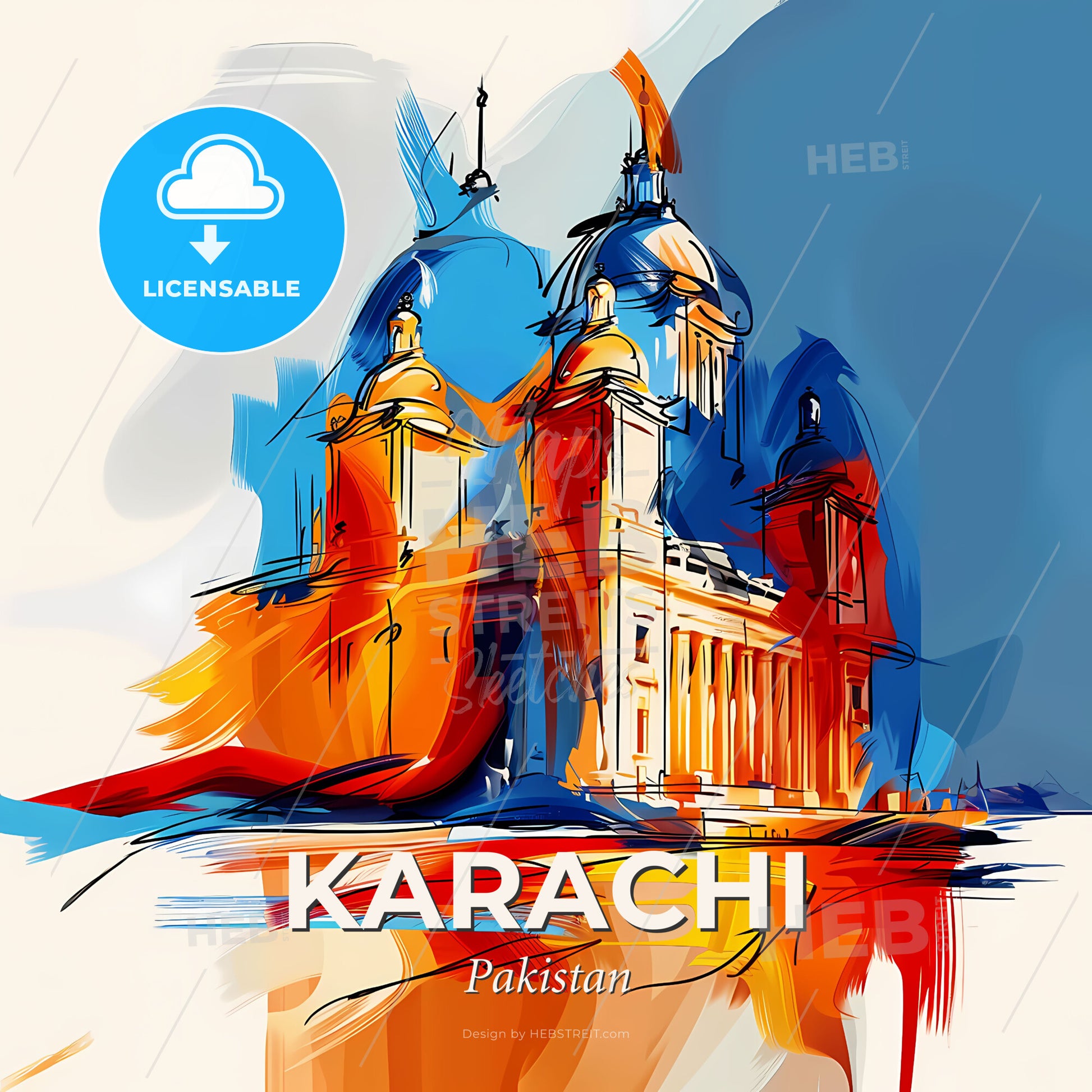 Vibrant Karachi, Pakistan - A Drawing Of A Building - Square format print template
