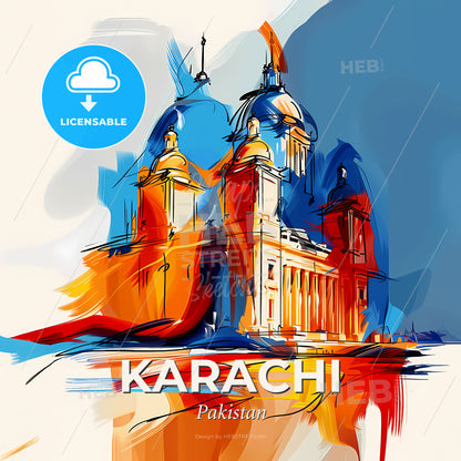 Vibrant Karachi, Pakistan - A Drawing Of A Building - Square format print template