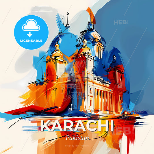 Vibrant Karachi, Pakistan - A Drawing Of A Building - Square format print template