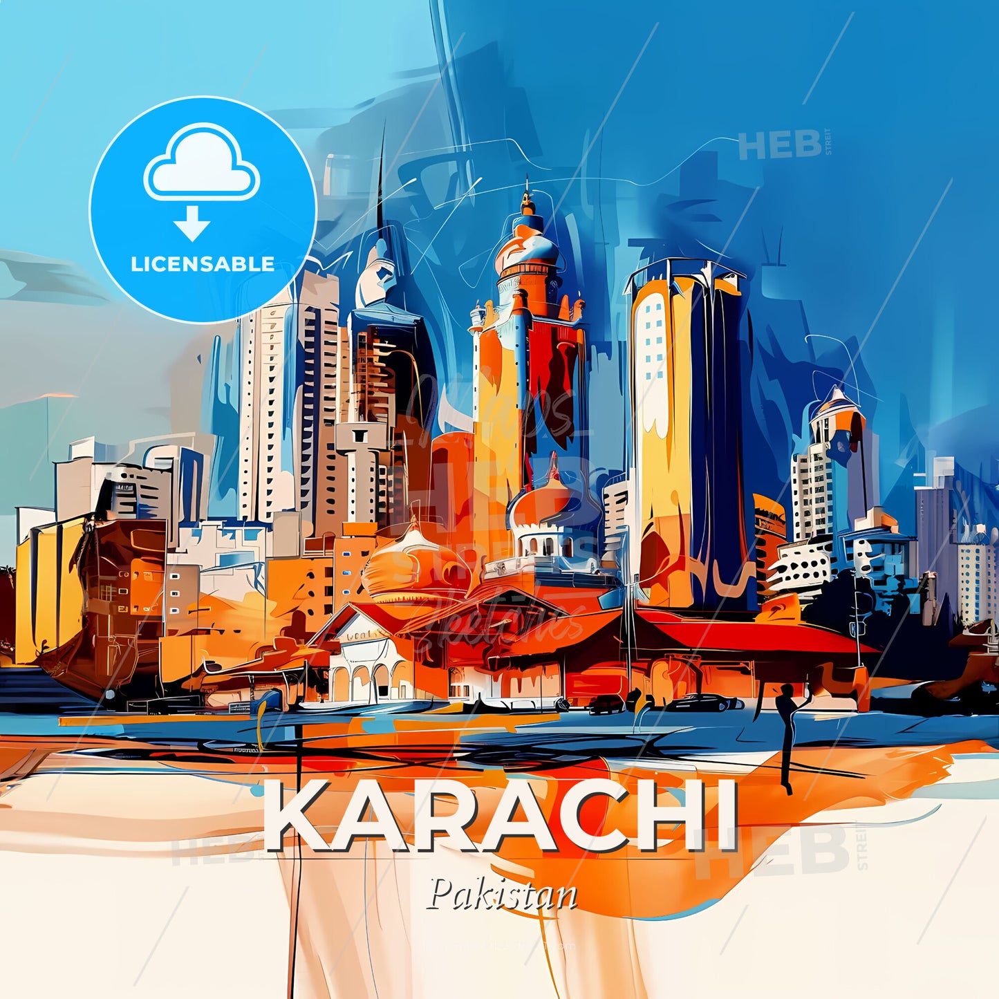 Vibrant Karachi, Pakistan - A Painting Of A City - Square format print template