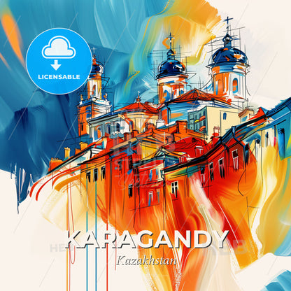 Vibrant Karagandy, Kazakhstan - A Painting Of A Building - Square format print template