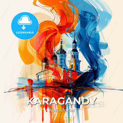 Vibrant Karagandy, Kazakhstan - A Painting Of A Building With Colorful Smoke - Square format print template