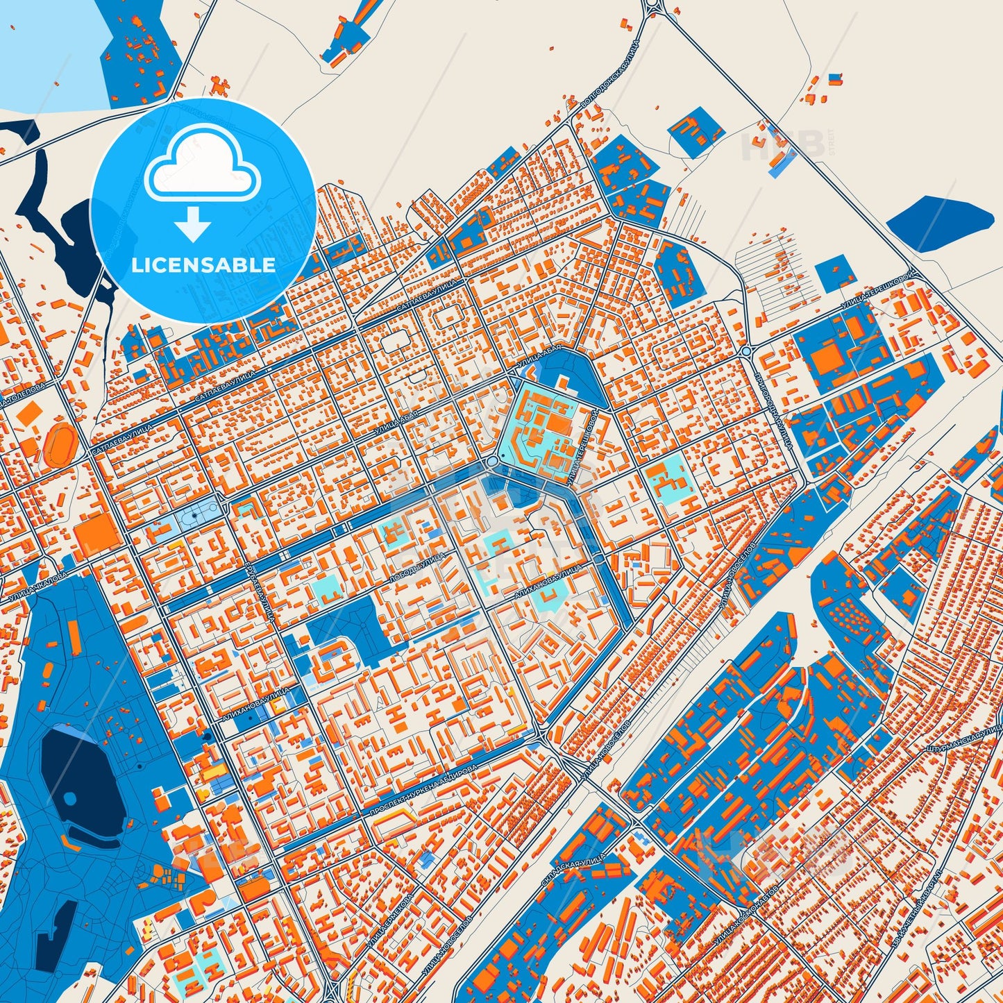 Colorful Karagandy Street Map with Labels and Buildings