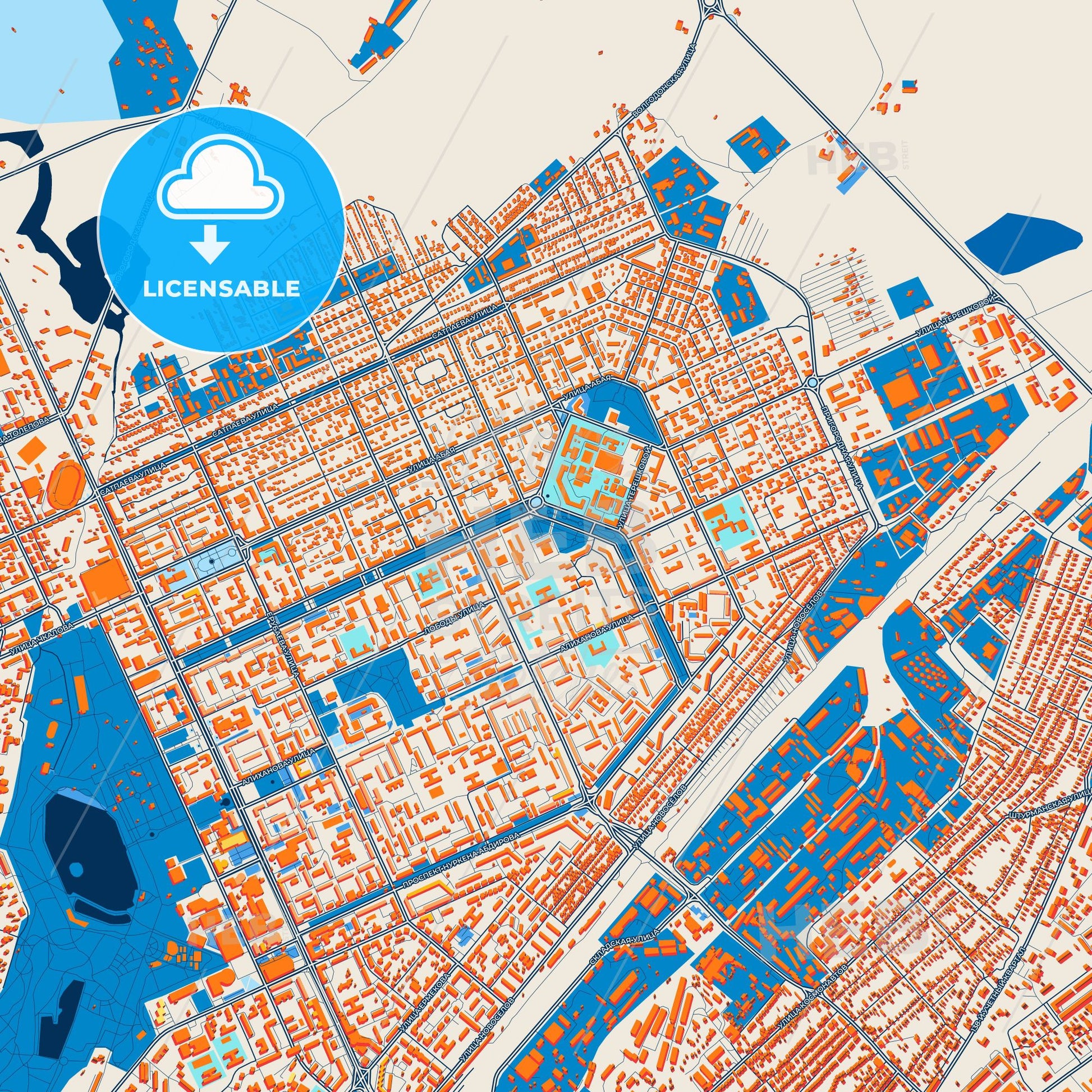 Colorful Karagandy Street Map with Labels and Buildings