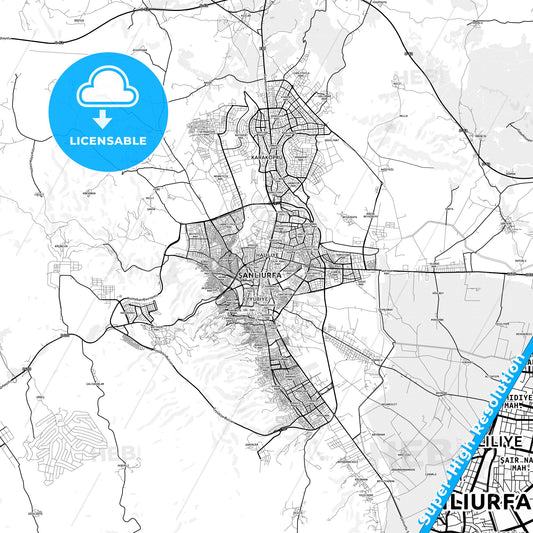 Karaköprü, Turkey light map with streetnames, citynames and districts