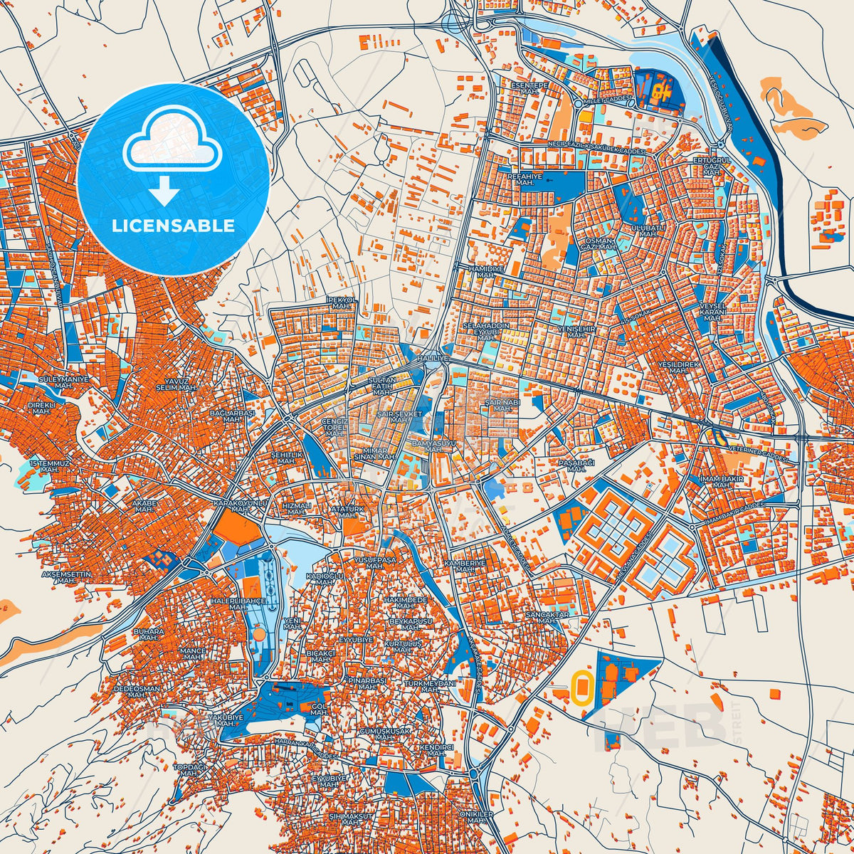 Colorful Karaköprü Street Map with Labels and Buildings