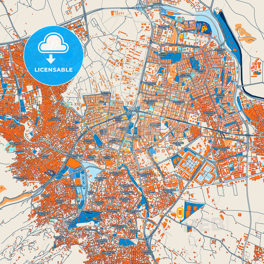 Colorful Karaköprü Street Map with Labels and Buildings