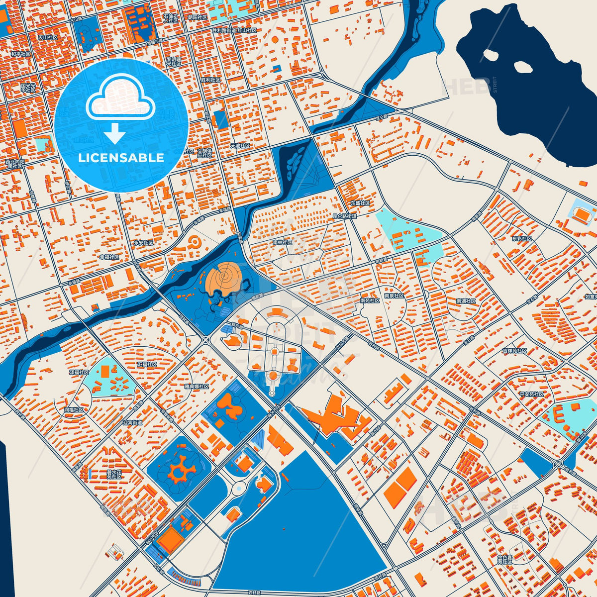 Colorful Karamay Street Map with Labels and Buildings