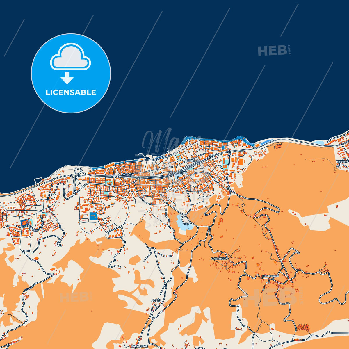 Colorful Karamürsel Street Map with Labels and Buildings