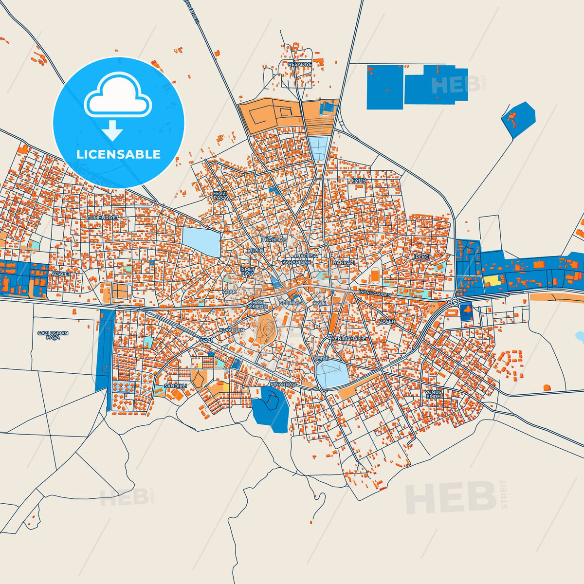Colorful Karapınar Street Map with Labels and Buildings