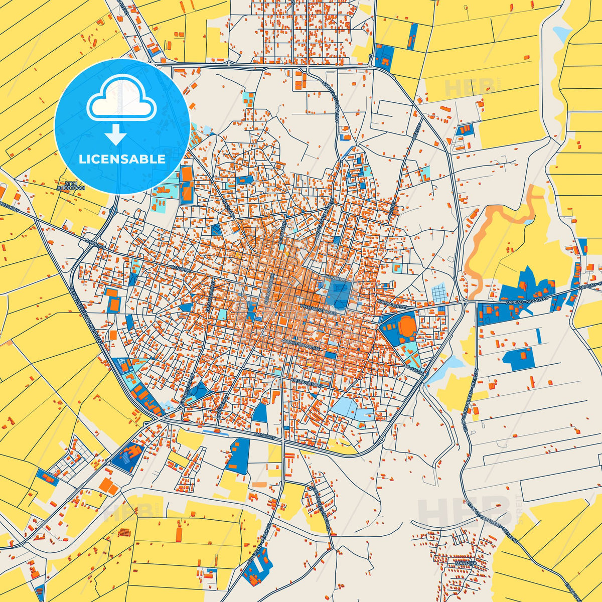 Colorful Karditsa Street Map with Labels and Buildings