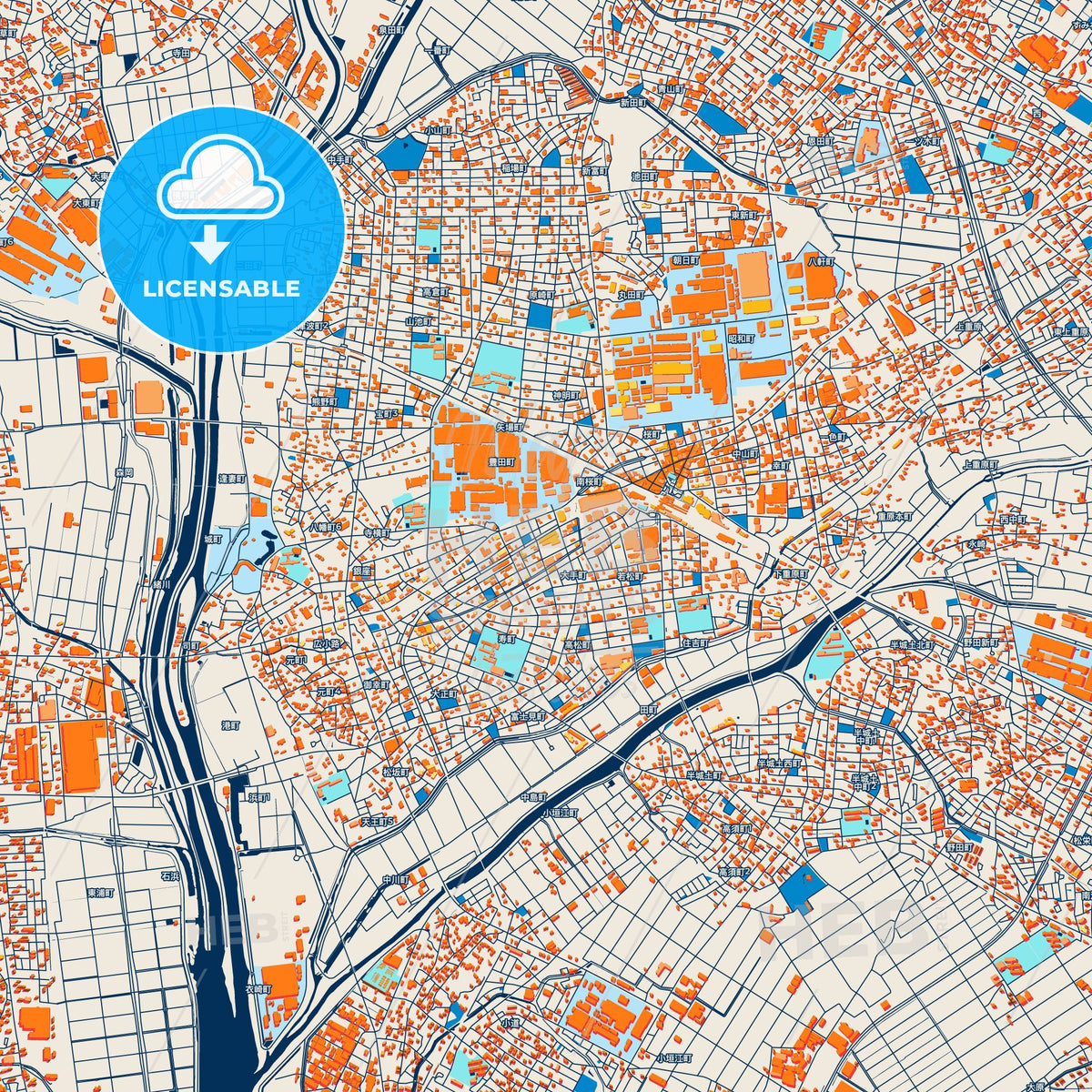 Colorful Kariya Street Map with Labels and Buildings