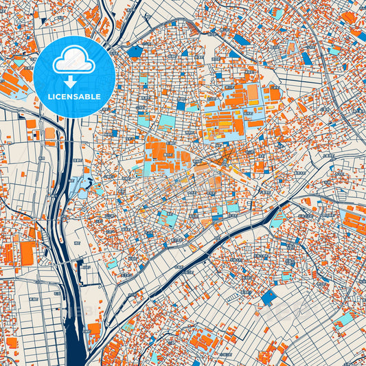 Colorful Kariya Street Map with Labels and Buildings
