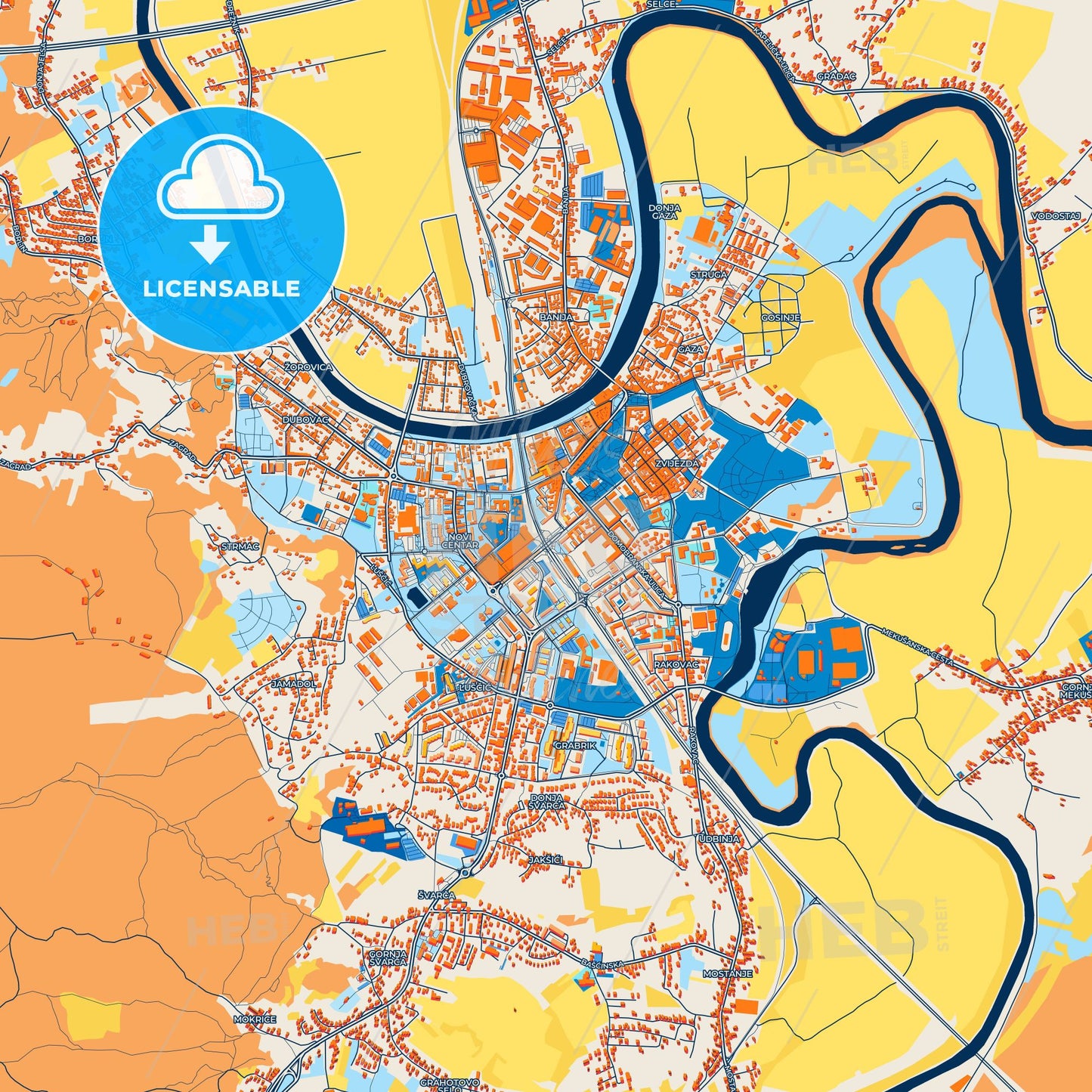 Colorful Karlovac Street Map with Labels and Buildings