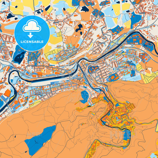 Colorful Karlovy Vary Street Map with Labels and Buildings