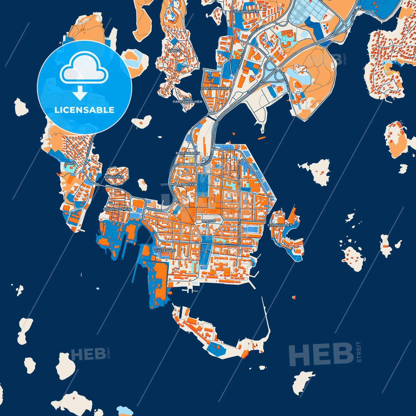Colorful Karlskrona Street Map with Labels and Buildings