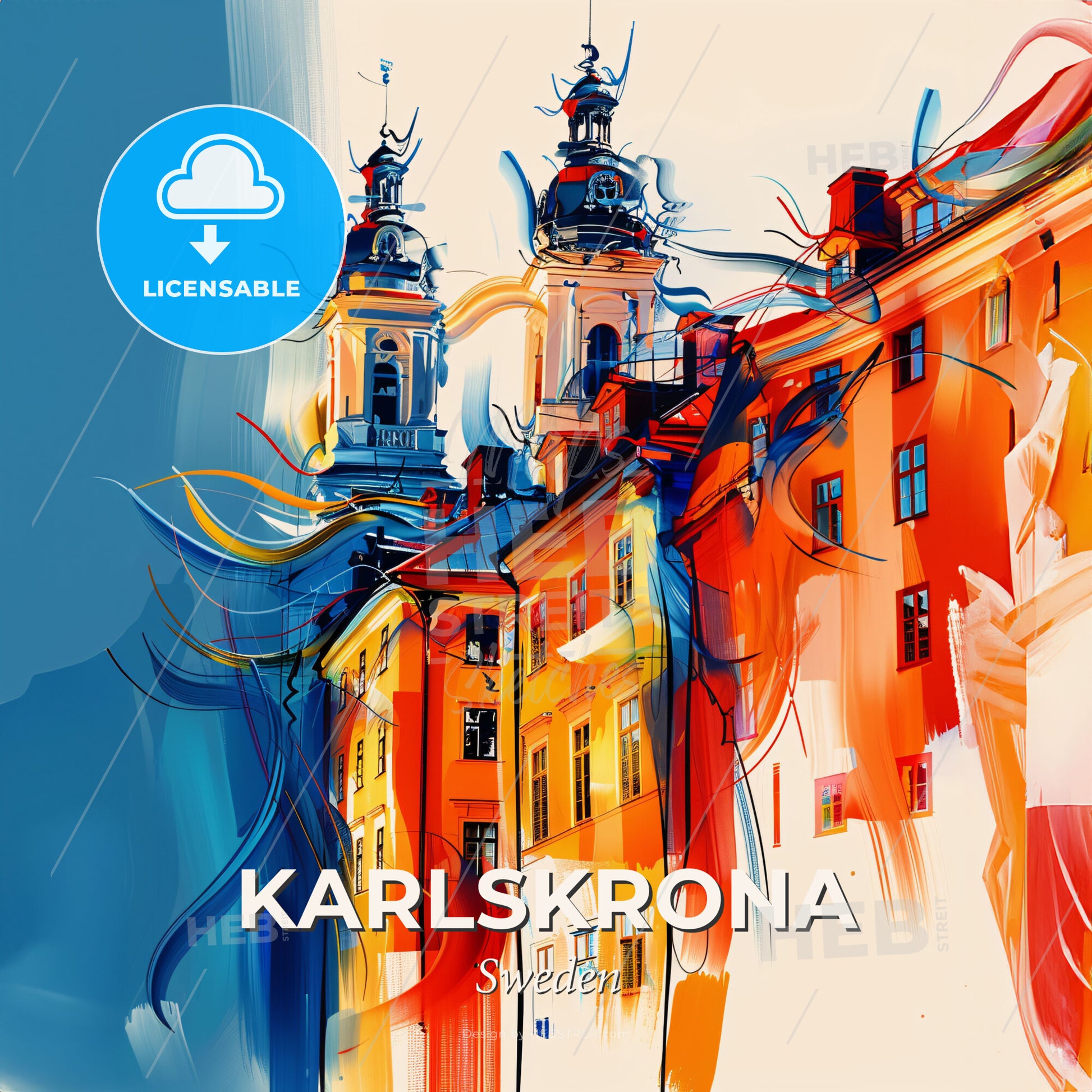 Vibrant Karlskrona, Sweden - A Colorful Painting Of Buildings - Square format print template
