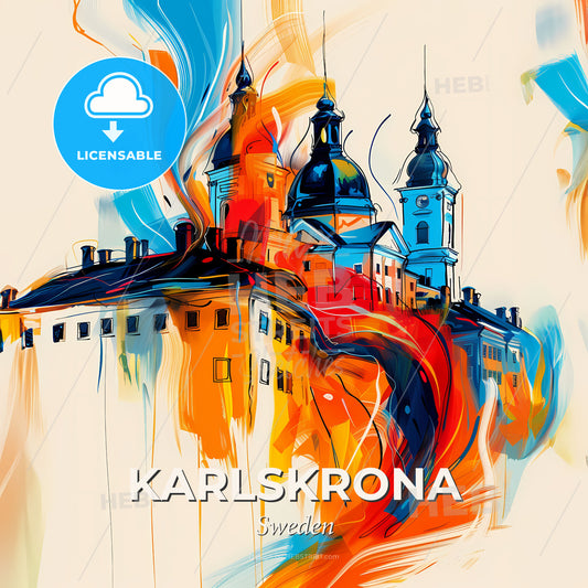 Vibrant Karlskrona, Sweden - A Painting Of A Building With Towers And Towers - Square format print template