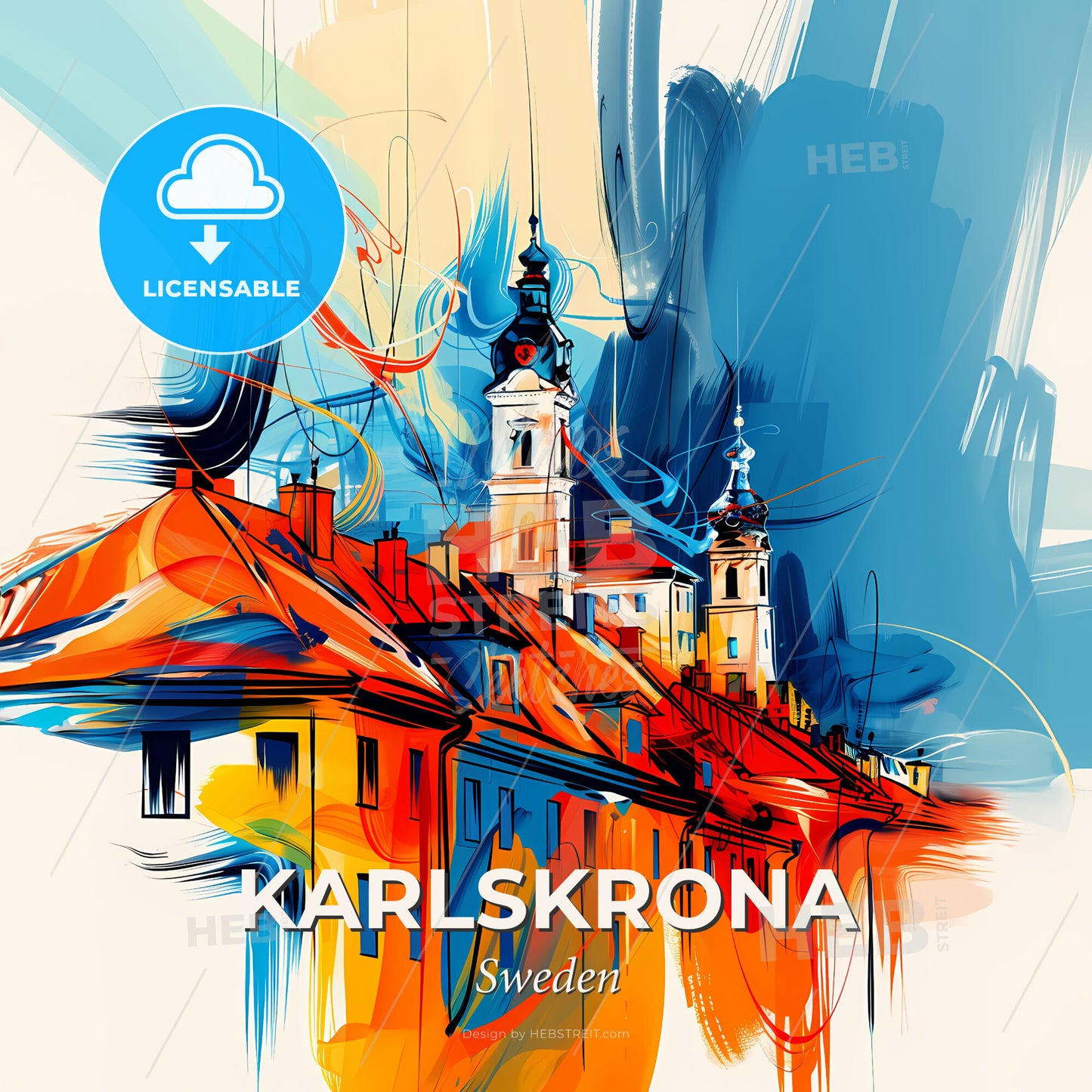 Vibrant Karlskrona, Sweden - A Painting Of A Building With A Tower - Square format print template
