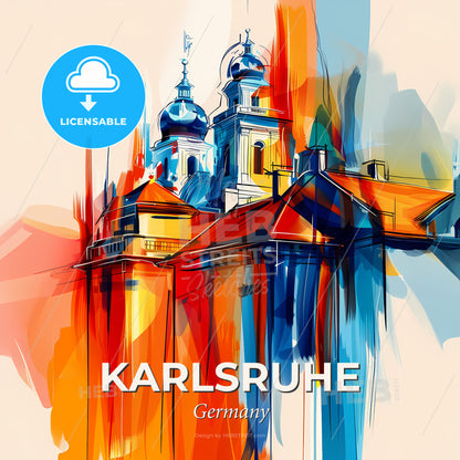 Vibrant Karlsruhe, Germany - A Painting Of A Building - Square format print template