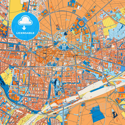 Colorful Karlsruhe Street Map with Labels and Buildings