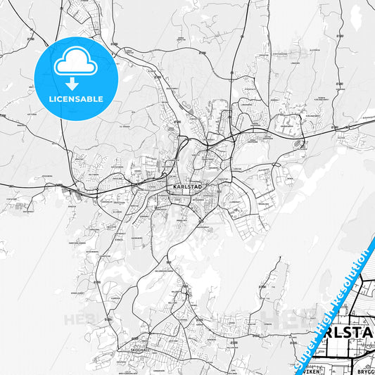 Karlstad, Sweden light map with streetnames, citynames and districts
